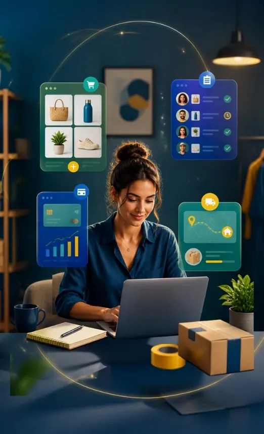 Emprendimiento organizando pedidos de venta online