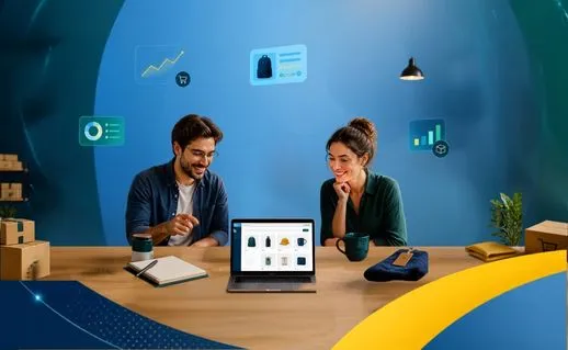 Equipo emprendedor trabajando en una tienda online